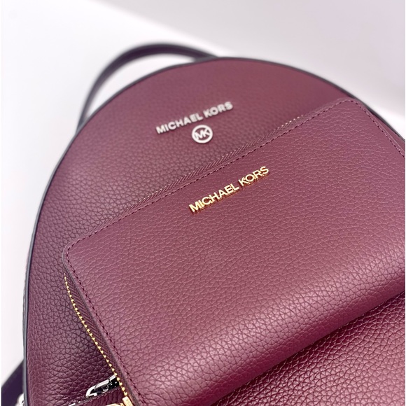 Michael Kors Valerie Medium Pebbled Leather Backpack and Wallet Set Merlot - Picture 13 of 15